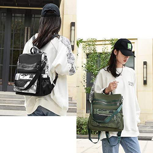 Backpack Purse for Women Fashion Waterproof Backpack Lightweight Shoulder Bag Nylon Multipurpose Casual Travel Bag (Black)