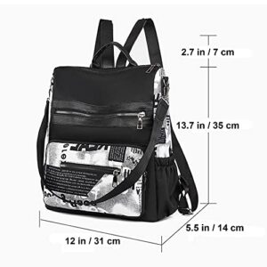 Backpack Purse for Women Fashion Waterproof Backpack Lightweight Shoulder Bag Nylon Multipurpose Casual Travel Bag (Black)