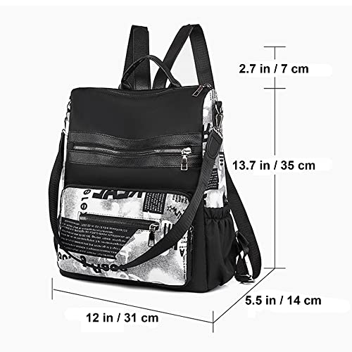 Backpack Purse for Women Fashion Waterproof Backpack Lightweight Shoulder Bag Nylon Multipurpose Casual Travel Bag (Black)