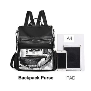 Backpack Purse for Women Fashion Waterproof Backpack Lightweight Shoulder Bag Nylon Multipurpose Casual Travel Bag (Black)