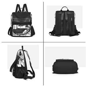 Backpack Purse for Women Fashion Waterproof Backpack Lightweight Shoulder Bag Nylon Multipurpose Casual Travel Bag (Black)