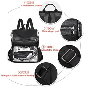 Backpack Purse for Women Fashion Waterproof Backpack Lightweight Shoulder Bag Nylon Multipurpose Casual Travel Bag (Black)