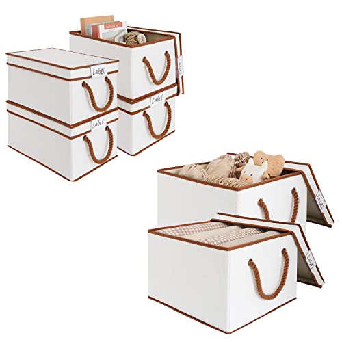 LoforHoney Home Bundle- Storage Bins with Lids, Beige, Large 4-Pack & XLarge 2-Pack