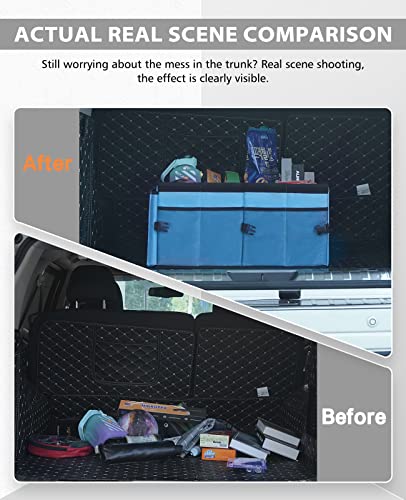 MIKKUPPA Car Trunk Organizer - Collapsible Trunk Organizer for Car Sturdy Trunk Storage Organizers Car Trunk Organizer with Lid, for SUV Truck Van with Adjustable Straps and Non Slip Bottom (Blue)