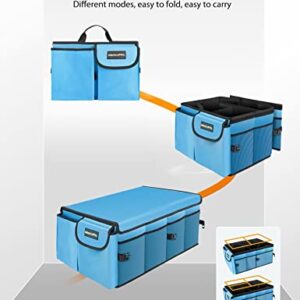 MIKKUPPA Car Trunk Organizer - Collapsible Trunk Organizer for Car Sturdy Trunk Storage Organizers Car Trunk Organizer with Lid, for SUV Truck Van with Adjustable Straps and Non Slip Bottom (Blue)