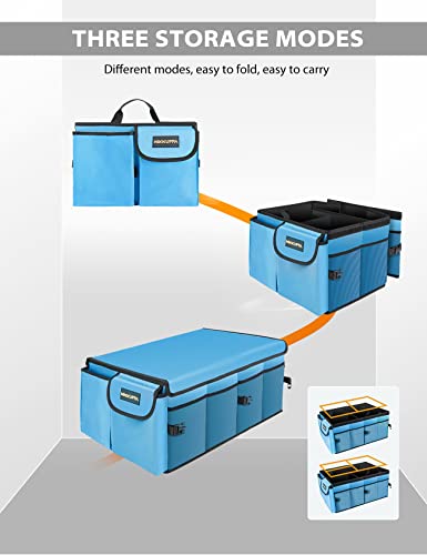 MIKKUPPA Car Trunk Organizer - Collapsible Trunk Organizer for Car Sturdy Trunk Storage Organizers Car Trunk Organizer with Lid, for SUV Truck Van with Adjustable Straps and Non Slip Bottom (Blue)