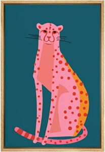 signwin framed canvas print wall art preppy room decor pink orange dot cartoon jungle cheetah nature wilderness drawings pop art boho chic animals for living room, bedroom, office – 16″x24″ natural