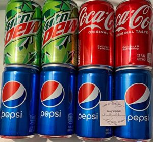 pepsi mini cans, coca cola mini cans, and mountain dew mini cans, 8 mini cans variety, bundled with langs recipe card, coke mini cans, mini can soda, mini cans cola, pepsi small cans, mini cans pepsi, mini cans mountain dew, 7.5oz mini cans,