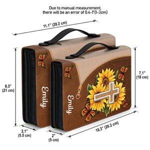 Jesuspirit I Will Be Glad and Rejoice in You - Sunflower & Cross - Personalized Leather Bible Cover XLarge Size - Religious Gift for Christian Women - Psalms 9:1-2 - Zippered Book Case with Handle