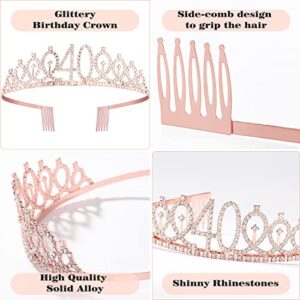 40th Birthday Gifts Decorations for Women - 40 Birthday Cake Topper, Balloons, Queen Sash, Crown and Candle Set, Rose Gold