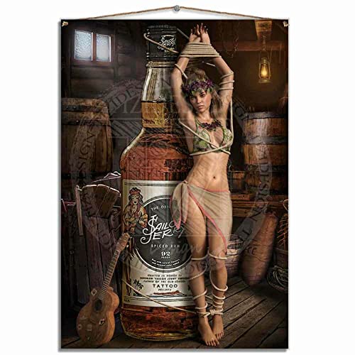 Krouterebs Adult Sailor Jerry Man Cave Tiki Pub Bar Rhum Pin-up Metal Tin Sign Kitchen Pub Funny Novelty Coffee Christams Gifts Bar Farm Man Cave 12x8 Inch