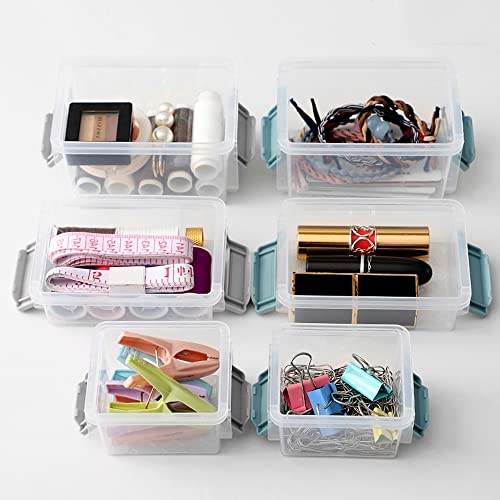 LapangZi 6 Pack Mini Storage Boxes Plastic Storage Box Organiser Box with Lid Small Storage Bin Box