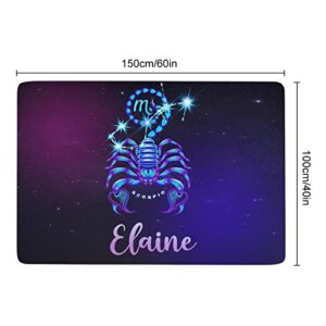 Custom Scorpio Area Rugs with Name,Constellation Astrology Zodiac Sign Carpet,Personalized Non-Slip Coral Velvet Floor Mats for Bedroom Home Decorative,60x40 in