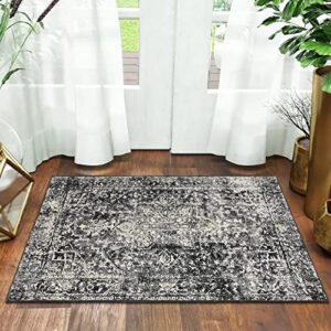 morebes persian vintage area rug 2×3, washable small indoor door mat traditional medallion entryway rug,non-slip non-shedding kitchen sink throw carpet for bathroom laundry entrance,gray/black