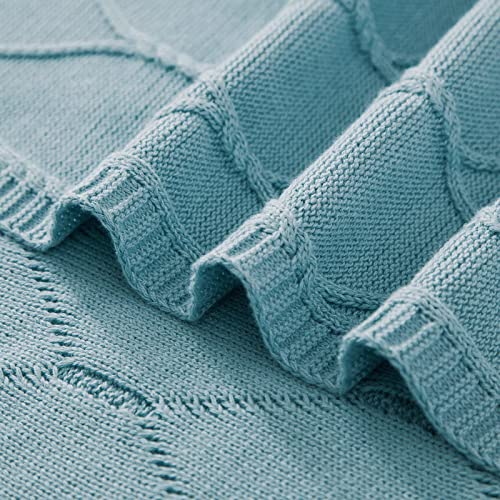 Revdomfly 100% Cotton Diamond Waffle Weave Aqua Cable Knit Throw Blanket for Couch, Sofa, Bed | 50 x 60 Inches | Lightweight and Soft,Luxury Decorative Breathable Skin-Friendly Blanket