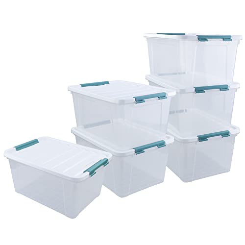 AnnkkyUS 6-Pack Plastic Storage Bins with Lids, Large Latching Bin, 35 Quart