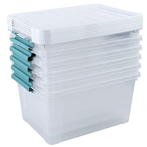 AnnkkyUS 6-Pack Plastic Storage Bins with Lids, Large Latching Bin, 35 Quart