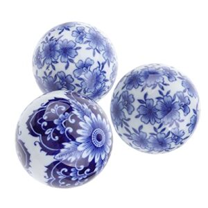 sewacc ceramics balls set of 3pcs porcelain orbs random style chinese style decorative balls pretty floating balls unique home decor for bowl, vase, basket, dish, fish tank ( blue )