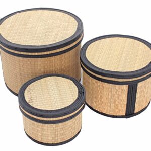 Seta Direct, Natural Seagrass Grass Round Storage Box [Nesting Set of 3], 9 dia x 6H (S9716)