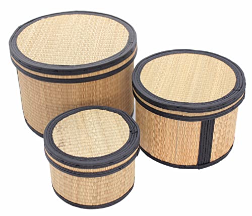 Seta Direct, Natural Seagrass Grass Round Storage Box [Nesting Set of 3], 9 dia x 6H (S9716)