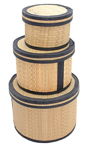 Seta Direct, Natural Seagrass Grass Round Storage Box [Nesting Set of 3], 9 dia x 6H (S9716)