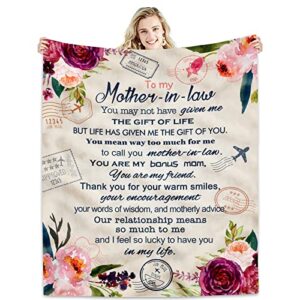 gifts for mother in law blanket from daughter in law – birthday gifts for mother in law – mother in law gift for christmas mother’s day, flannel fleece soft warm cozy blankets for bed sofa 60”x50”
