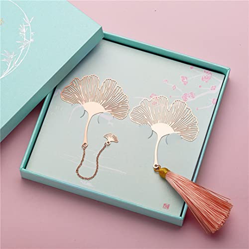 2 Pcs Hollow Metal Bookmarks Retro Flowers Leaves Reading Markers with Chinese Knot Tassel for Students Teachers Gift Giving Rose Gold Lotus Ginkgo