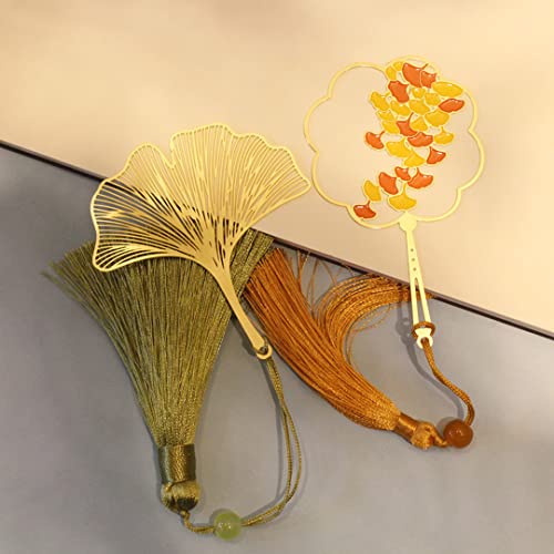 2 Pcs Hollow Metal Bookmarks Retro Flowers Leaves Reading Markers with Chinese Knot Tassel for Students Teachers Gift Giving Rose Gold Lotus Ginkgo