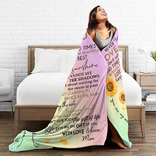 Sunflower Blanket to My Daughter from Mom Super Soft Warm Fuzzy Letter Printed Fleece Throw Blankets for Bed Couch Office Travel Daughter Gifts for Birthday Holiday Christmas 60"x50"