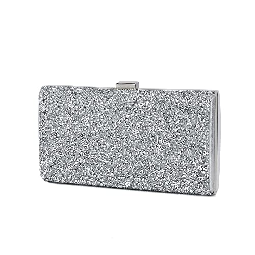 Silver Clutch Purses for Women Evening Bride Crystal Bags and Clutches Prom Bag Glitter Purse Womens Wedding Prom Party (Silver)