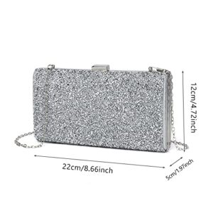 Silver Clutch Purses for Women Evening Bride Crystal Bags and Clutches Prom Bag Glitter Purse Womens Wedding Prom Party (Silver)