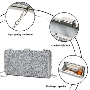 Silver Clutch Purses for Women Evening Bride Crystal Bags and Clutches Prom Bag Glitter Purse Womens Wedding Prom Party (Silver)