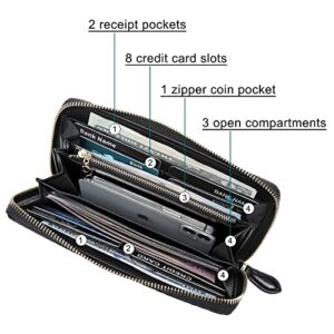 Women Leather Wallet RFID Designer crocodile Large Capacity Credit Cards Holder Organizer Phone Clutch (Black)