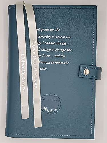 Culver Enterprises Paperback Giant Print Deluxe Double Alcoholics Anonymous AA Big Book & 12 Steps & 12 Traditions Book Cover Coin Holder Ocean Gray
