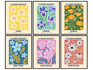 flower market wall art prints – flower market wall decor – abstract minimalist wall art – aesthetic pictures – mid century modern gallery wall art – museum poster set 8×10 – matisse style prints