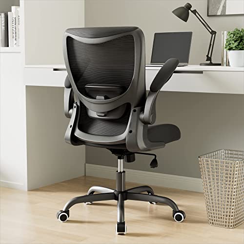 MUXX.STIL Office Chair, Desk Chair with Adjustable Lumbar Support, Ergonomic Task Chair with Breathable Mesh, Swivel Computer Chair with Flip-up Armrest, for Home Office, Black