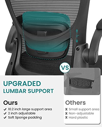 MUXX.STIL Office Chair, Desk Chair with Adjustable Lumbar Support, Ergonomic Task Chair with Breathable Mesh, Swivel Computer Chair with Flip-up Armrest, for Home Office, Black