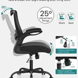 MUXX.STIL Office Chair, Desk Chair with Adjustable Lumbar Support, Ergonomic Task Chair with Breathable Mesh, Swivel Computer Chair with Flip-up Armrest, for Home Office, Black