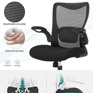 MUXX.STIL Office Chair, Desk Chair with Adjustable Lumbar Support, Ergonomic Task Chair with Breathable Mesh, Swivel Computer Chair with Flip-up Armrest, for Home Office, Black