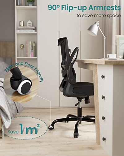 MUXX.STIL Office Chair, Desk Chair with Adjustable Lumbar Support, Ergonomic Task Chair with Breathable Mesh, Swivel Computer Chair with Flip-up Armrest, for Home Office, Black