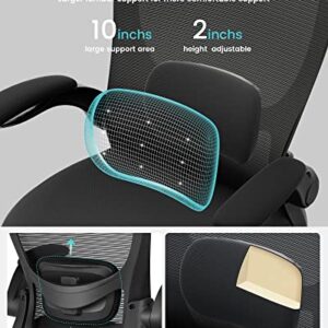 MUXX.STIL Office Chair, Desk Chair with Adjustable Lumbar Support, Ergonomic Task Chair with Breathable Mesh, Swivel Computer Chair with Flip-up Armrest, for Home Office, Black