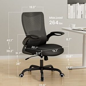 MUXX.STIL Office Chair, Desk Chair with Adjustable Lumbar Support, Ergonomic Task Chair with Breathable Mesh, Swivel Computer Chair with Flip-up Armrest, for Home Office, Black