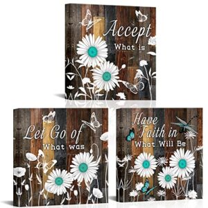 ouelegent 3 piece daisy canvas wall art inspirational quotes painting pictures farmhouse flower prints artwork for office living room bedroom bathroom decor framed ready to hang