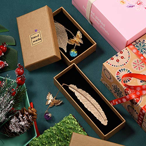 2 Pieces Metal Feather Bookmark Metal Leaf Bookmark with 3D Butterfly, Glass Dry Flower Beads Pendant and Box for Reader Students Friends