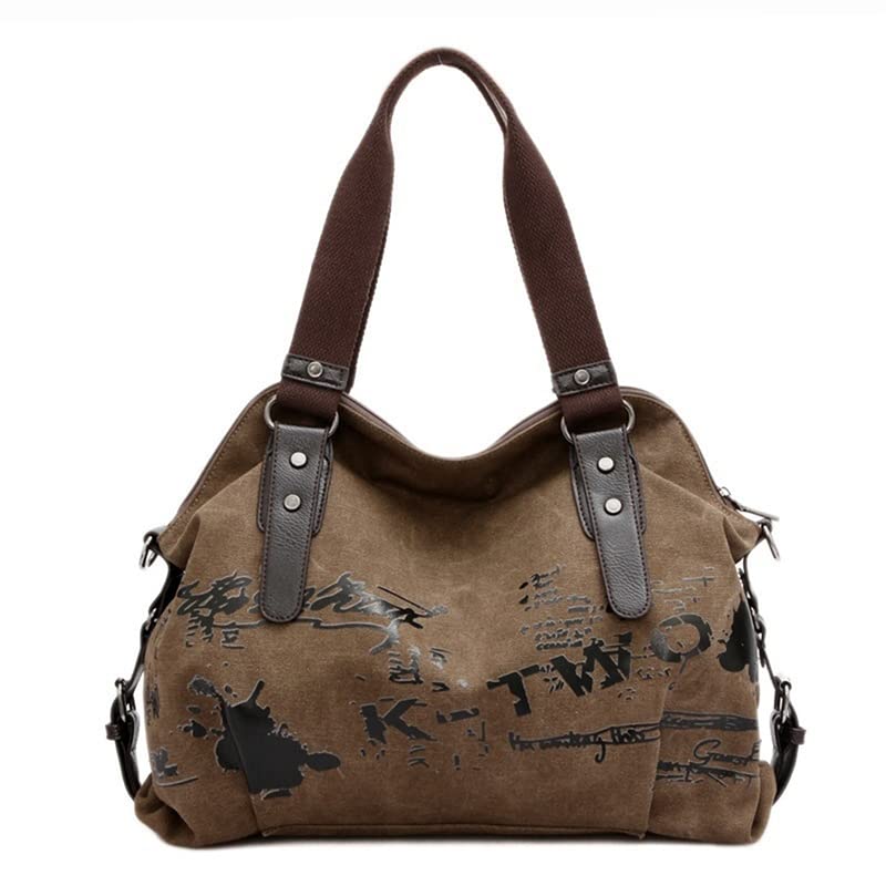 Vintage Graffiti Women Bag Canvas Handbag Female Shoulder Bag Ladies Tote Large Crossbody (brown 1)