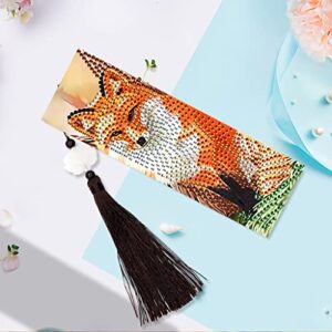 pigpigboss Fox Bookmark Diamond Painting Kit 2 Pieces DIY Diamond Painting Bookmark with Tassel Animal Fox Bookmark Diamond Dots Art for Adult Kids Book Decor Crafts