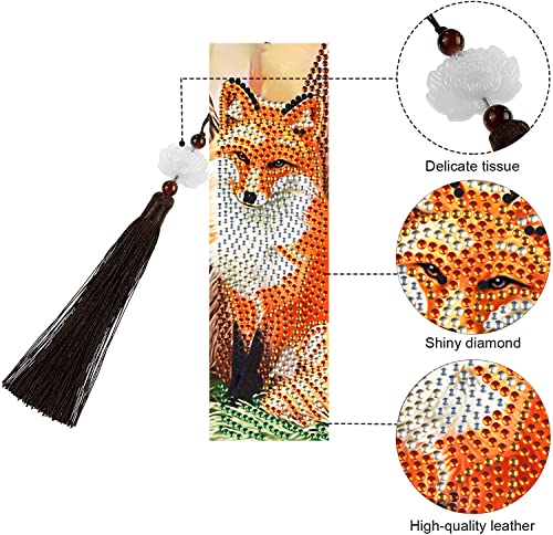 pigpigboss Fox Bookmark Diamond Painting Kit 2 Pieces DIY Diamond Painting Bookmark with Tassel Animal Fox Bookmark Diamond Dots Art for Adult Kids Book Decor Crafts