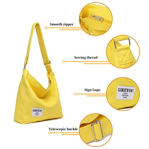 LIKEYOU Women's Canvas Retro Large Size Hobo Shoulder Bag Handbag Casual Tote (Yellow)