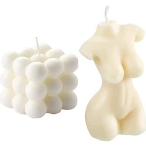 2 pieces bubble candle – cube soy wax candles,female body shaped candle, hand poured scented candle, cute wax candles home decor and gifting (creamy white )