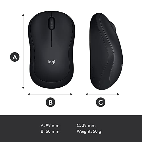 Logitech M185 Wireless Mouse, 2.4GHz with USB Mini Receiver, 12-Month Battery Life, 1000 DPI Optical Tracking, Ambidextrous, Compatible with PC, Mac, Laptop - Black